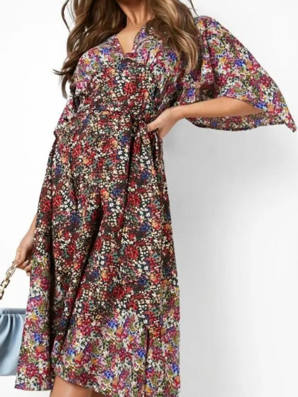 Boohoo Mixed Floral Panelled Midi Dress